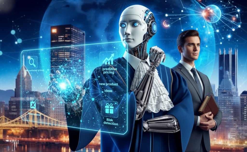Displays a predective growth, new ideas and Business detect risk using AI.