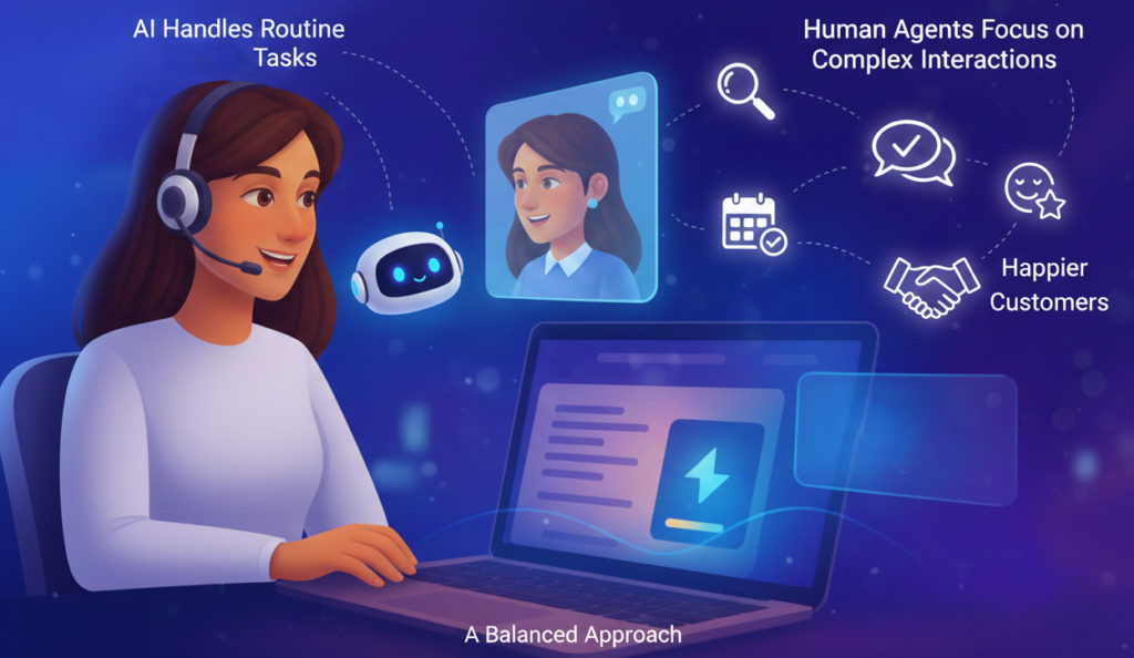 Explaining the balanced approach of AI in customer support.