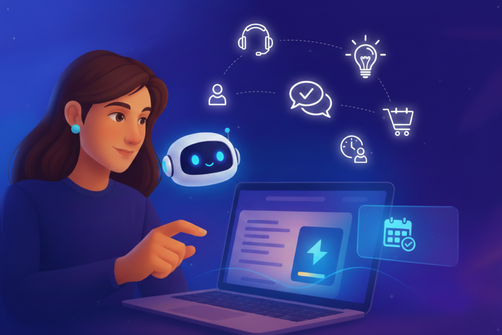 A modern customer support workspace where human agents work with AI to provide instant, 24/7 service.