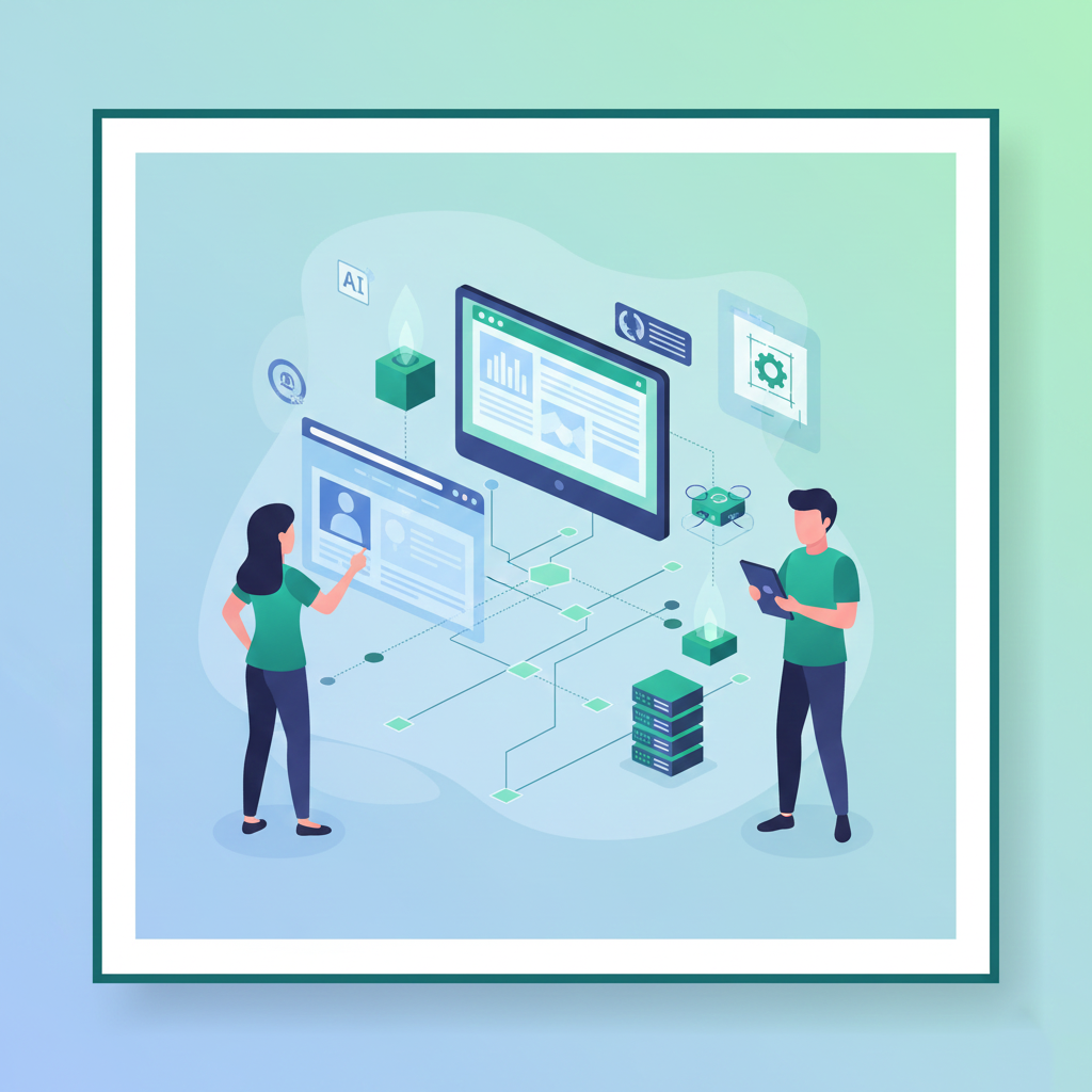 Visual of humans and AI collaborating to create fast, scalable, and user-friendly digital platforms.
