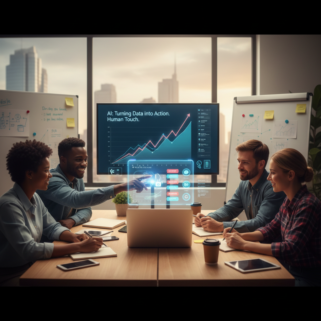 AI analyzing large amounts of business data to identify patterns and insights.