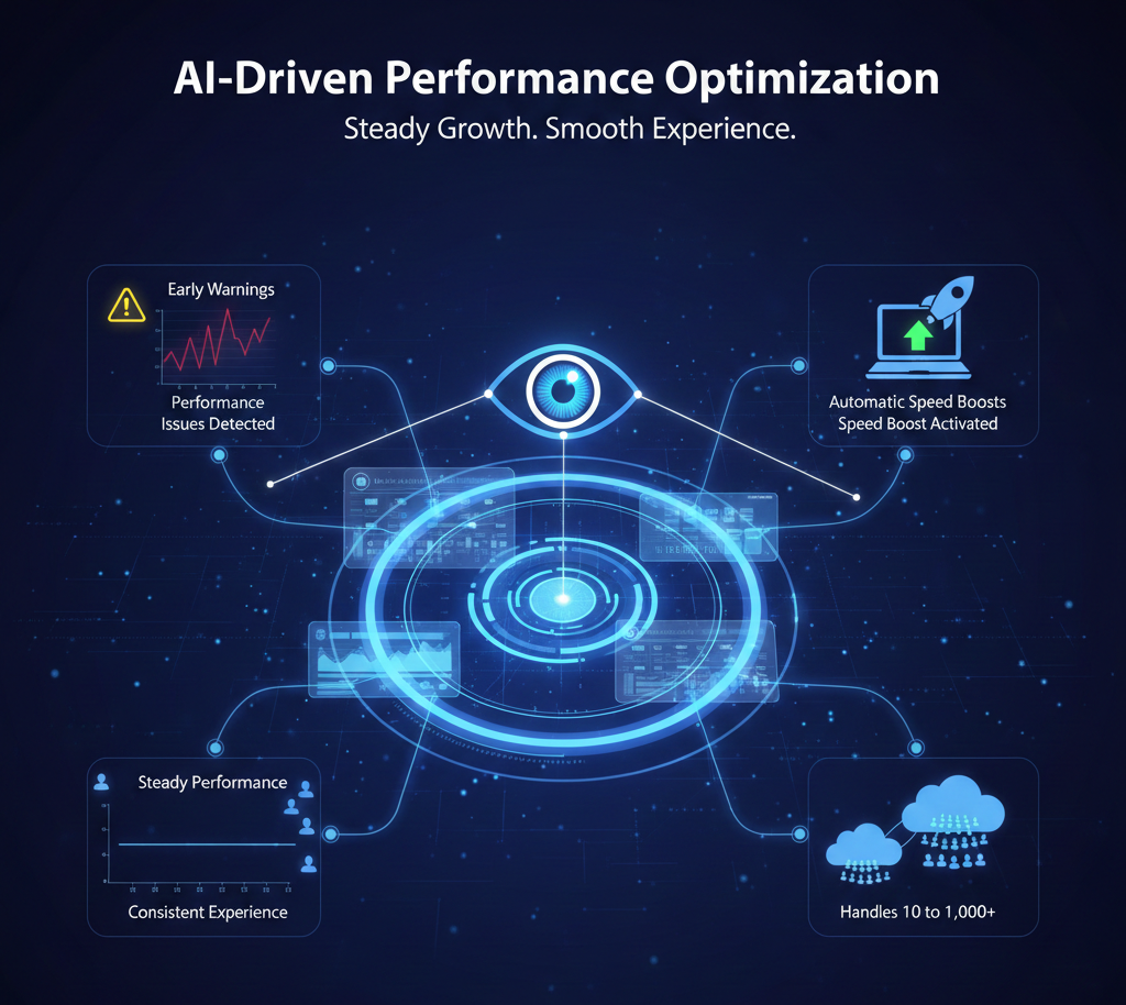 Abstract representation of AI optimizing website load times and user flow through automated data analysis.